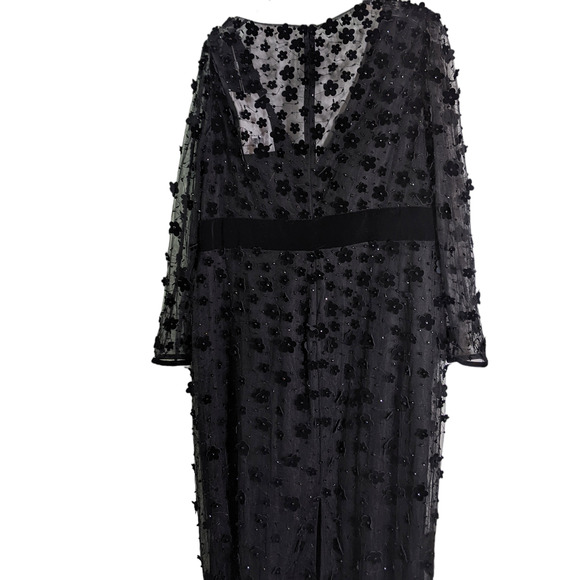 Mac Duggal 18 black Embellished V Neck Illusion Long Sleeve Column Midi dress - Picture 4 of 7